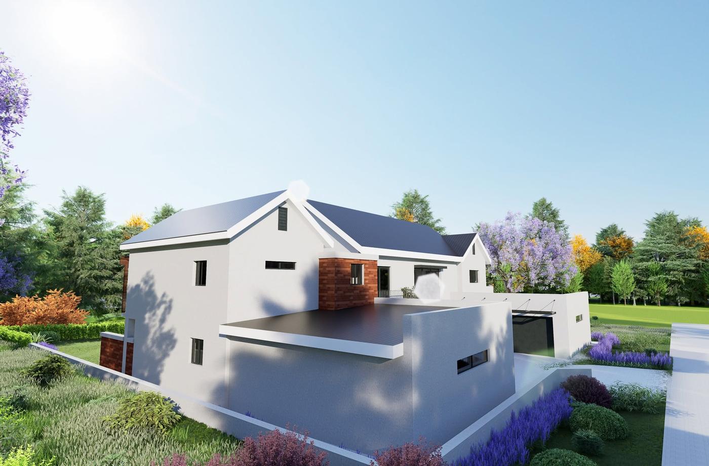 Sy-aansig van Huis Mosselbaai met dakstoep en tuin